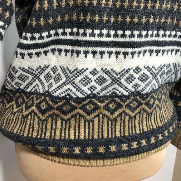 Esprit Sweater Womens Medium Gray Tan Soft Wool Blend Grandpa Geometric - Picture 4 of 12